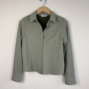 STIO Women's S Notion Stretch Knit Shirt Sage Green Snap Button Long Sleeve
